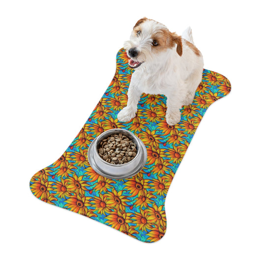 Sunflower Kaleidoscope on Turquoise Waves - Pet Feeding Mat Pet Ze