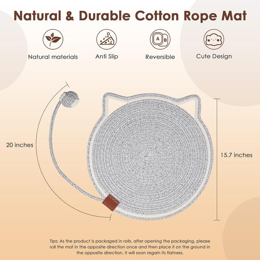 Cat Scratcher Mat Natural Cotton Rope Cat Scratch Pad Round Horizontal Floor Cat Scratching Pads For Indoor Cats Cat Furniture Protector For Wall Couch Carpets Sofas