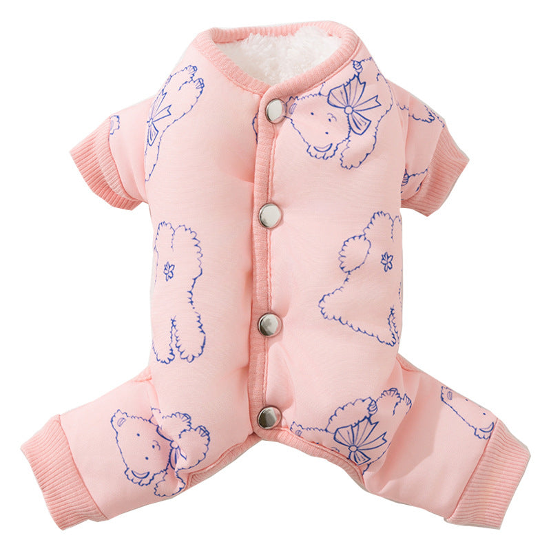 Dog Cotton Coat, Warm And Cute For Autumn And Winter, Fully Printed Bear Four-legged Coat, Small And Medium-sized Bichon Frise Pet Dog Clothes