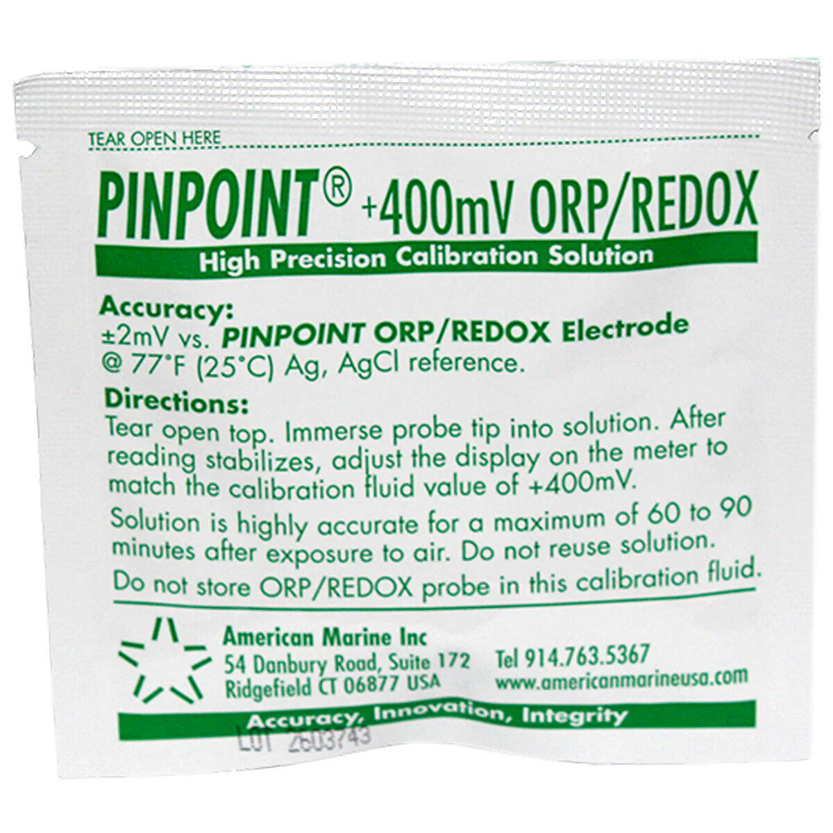 American Marine Pinpoint ORP Redox 400 Calibration Fluid - 1 packet