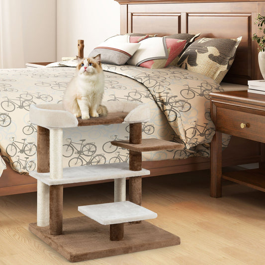 2-in-1 Cat Tree Tower Pet Steps with Sisal Scratching Posts and 4 Large Platforms-Brown