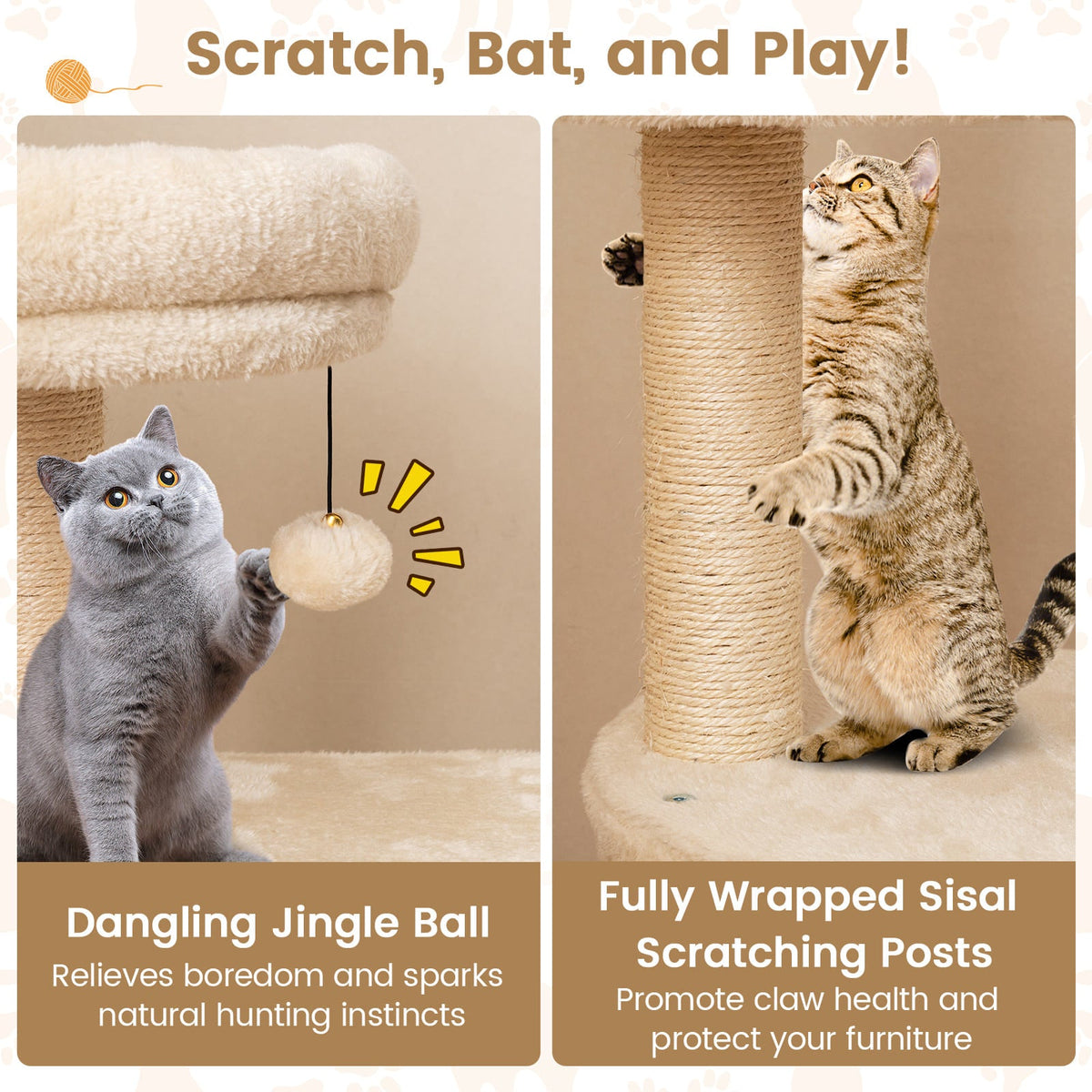 40 Inch Multi-level Cat Tower with Condo and Dangling Jingle Ball