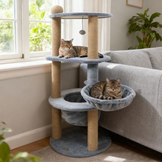 47 Inches Tall Cat Tower with Cat Nest and Scratching Posts-Gray