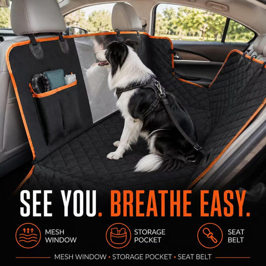 Dog Car Seat Cover For Back Seat, Waterproof Hammock For Cars And SUVs Scratch-Resistant, Non-Slip Design With Mesh Window, Side Flaps And Storage Pocket, Black