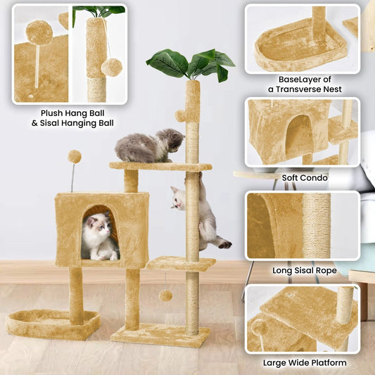 52" Cat Tree with Scratching Posts, Plush Perches & Cozy House