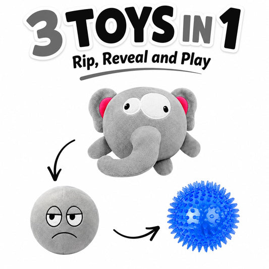 Dog Toy For Aggressive Chewers No Stuffing Crinkle Plush 3-in-1 Elephant , Durable Squeaky Bouncy Chew Ball Cleans Teeth, Power Chewer Puppy Teething Medium Large Breed Gift
