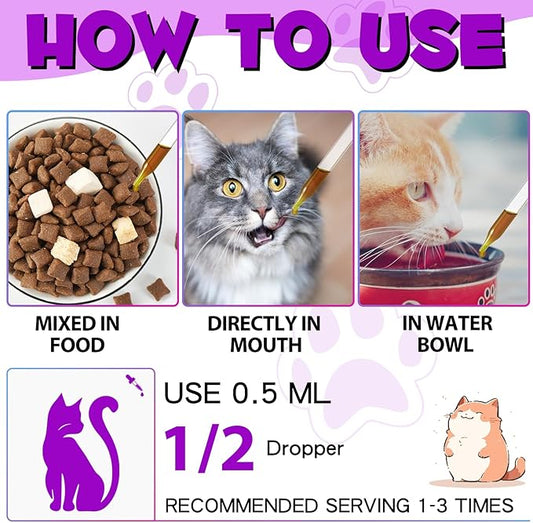 Cat Multivitamin,15 in 1 Cat Vitamins Liquid Drops Supplements for Heart Health, Bones, Joint, Skin & Coat, Bladder, Immune System Support 60ml