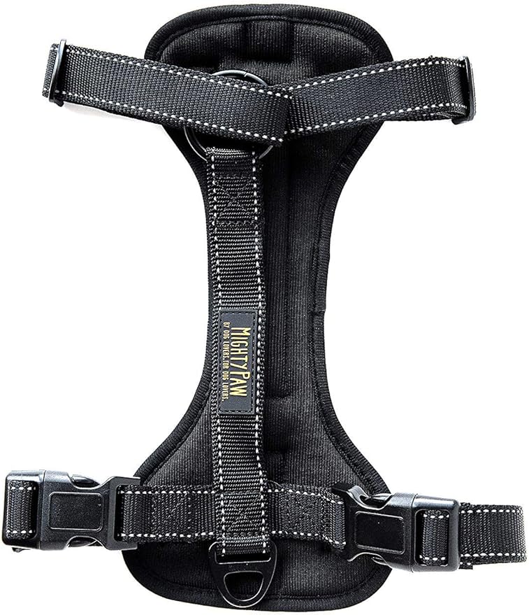 Mighty Paw Dog Car Harness - Vehicle Safety Gear - 2 Leash Attachment - Adjustable Straps - Reflective Stitching - Soft Padding - Standard Harness Functionality - No Pull Front Leash Attachment - L