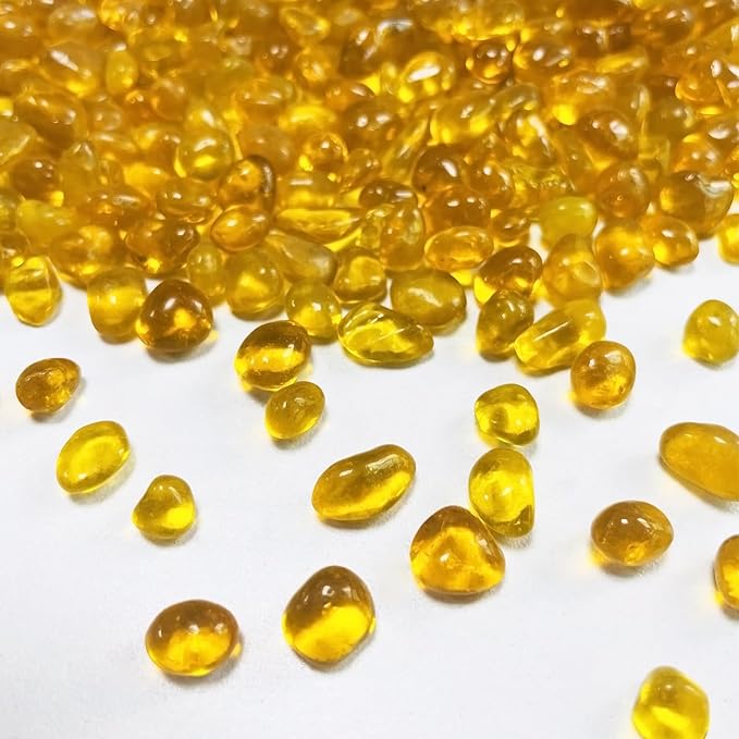 0.88LB Yellow Fish Tank Gravel Aquarium Glass Stones Sea Glass Pebbles Aquarium Gravel Rocks Fish Tank Rocks, Beads Pebbles Rock Sand Glass Gems Stones for Vase Filler Turtle Fish Tank Decoration