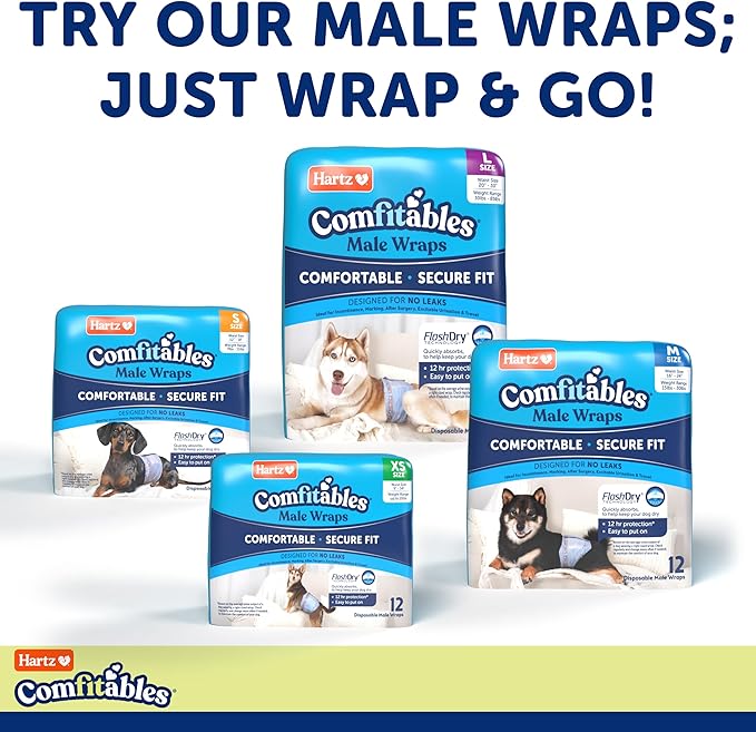New! Hartz® Comfitables® Disposable Dog Diapers, Size Large 26 Count, Comfortable & Secure Fit, Easy to Put On, Super Absorbent Male and Female Diaper