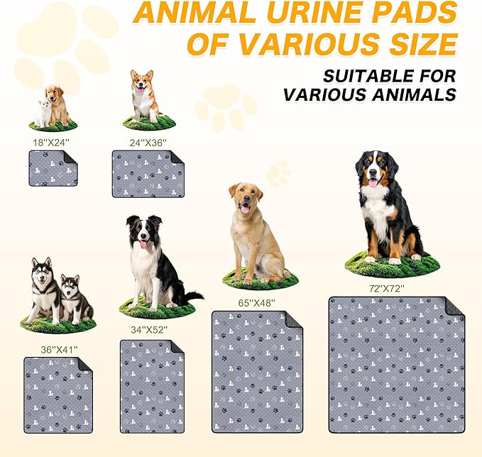 Washable Pee Pads for Dogs, 2 Pack Reusable Puppy Pads, Waterproof Pet Pee Pads for Dog Potty Training, Extra Large Dog Pee Pads for Crate, Playpen, and Whelping, Durable and Absorbent, Grey 24"x36"
