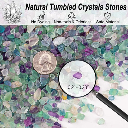 14 Oz Fluorite Aquarium Gravel Rocks Crystal Chips Stones, Natural Tumbled Healing Crystal Chips Bulk Polished Crushed Stones Pebbles for Vase Fillers, Aquarium and Home Decoration, 5-7mm