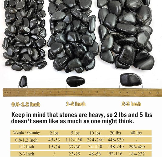 20 lbs Black Pebbles for Plants, 0.8-1.2 inch River Rocks for Landscaping, Decorative Stones for Vase Fillers, Fish Tank Gravel and Garden Rocks