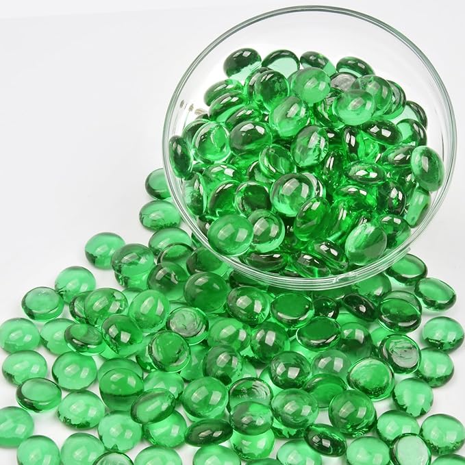 1LB Green Flat Glass Marbles for Vases, Gemstone Beads Vase Filler Decorative Glass Pebbles for Fish Tank, DIY Crafts, Aquarium Decor Rocks