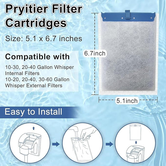 12 Pack Fish Tank Filter Cartridge for Whisper Bio-Bag Filters, Large Aquarium Replacement Filter Cartridges for Whisper Filters 20i,40i/IQ20,30,45,60/PF20,30,40,60 and ReptoFilter