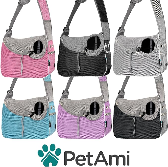 PetAmi Small Dog Sling Carrier, Soft-Sided Crossbody Puppy Carrying Purse Bag, Adjustable Sling Pet Pouch to Wear Medium Cat Travel, Dog Bag for Traveling, Poop Bag Dispenser, Max 10 lbs, Stripe Black