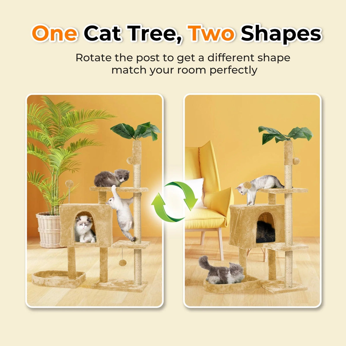 52" Cat Tree with Scratching Posts, Plush Perches & Cozy House