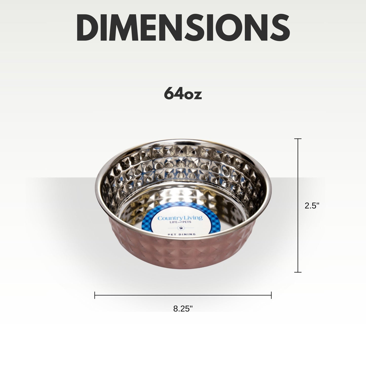 Country Living Set of 2 Hammered Stainless Steel Dog Bowls – Ideal for Extra Large Breeds – Rose Quartz/64oz