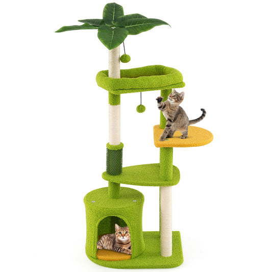 Cute Cat Tree for Adult Cats Multi-level Kitty Tower-Green