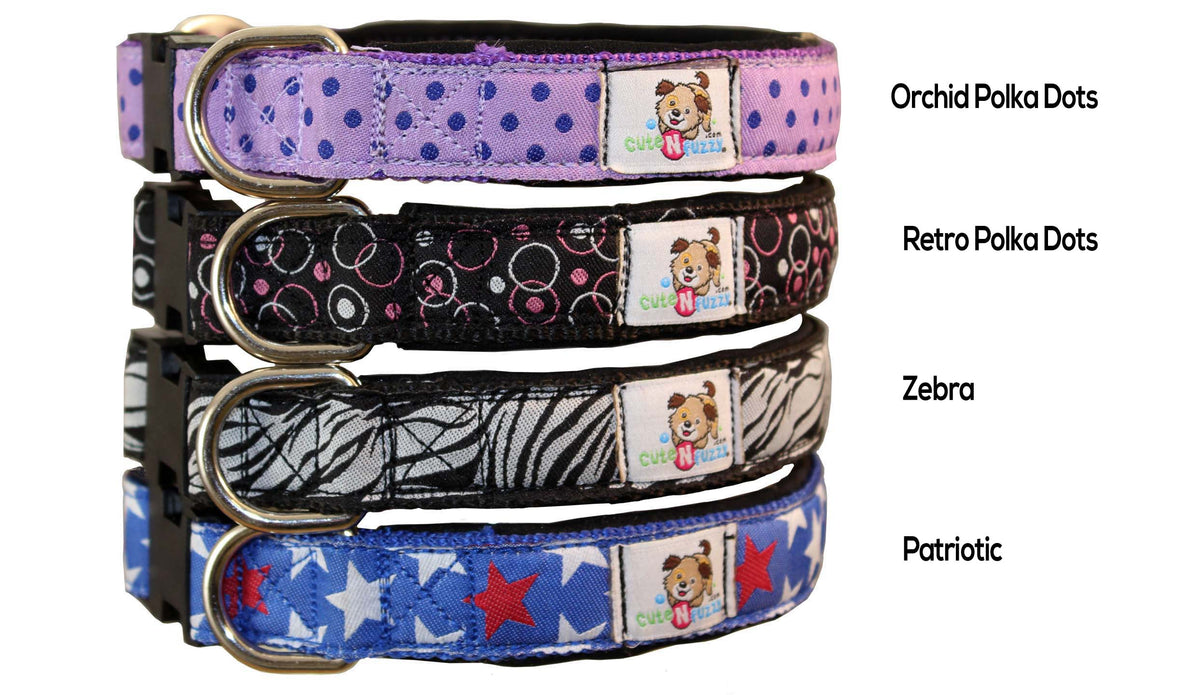 cuteNfuzzy® Padded Adjustable Patterned Dog Collar with Warranty