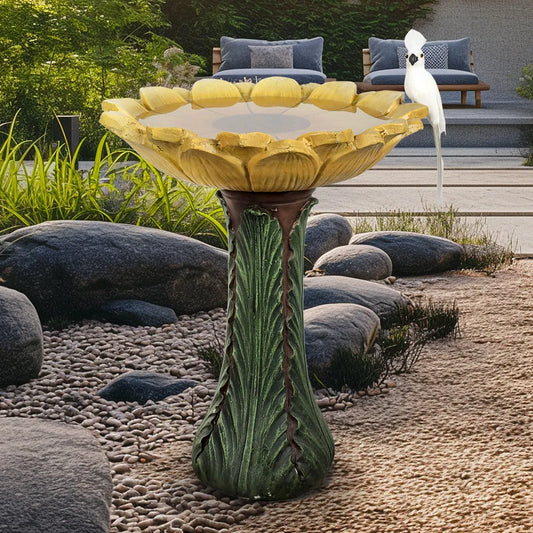 Concrete Sunflower Bird Bath Sculpted Basin 24 Inch