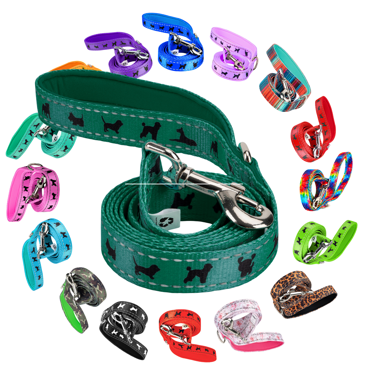 EcoBark Forest Green Dog Leash- Padded Comfort Grip Leash - 4ft, 5ft, and 6ft Leash for Small and Medium Dogs