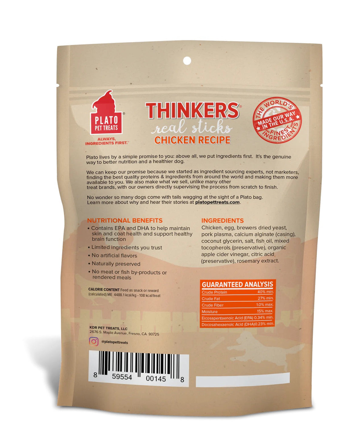 Plato Thinkers Chicken Sticks Dog Treats
