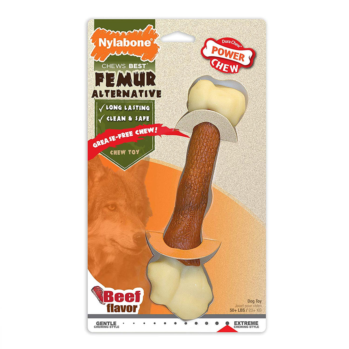 Power Chew Femur Alternative Dog Chew Toy Beef