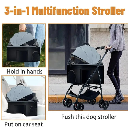 3-in-1 Pet Dog Stroller Dog Wagon with Removable Carrier Cat Stroller for Medium Dogs Up to 55lbs dog carrier dog backpack