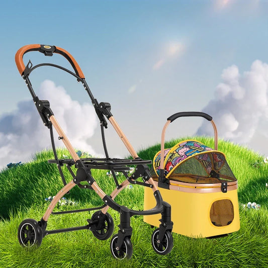 3 in 1 Pet Stroller 4 Wheel Small Medium Portable Foldable Carrier Dog Strolling Storage Basket 36lb max dog car seat