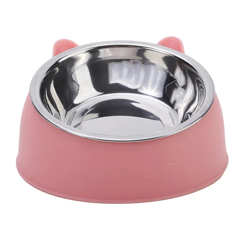 Stainless Steel Cat Bowl with Non Slip Base Cute Cat Ear Design Elevated Pet Food Water Bowl for Dog Kitten Puppy Safe Durable