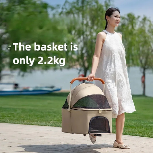 3-in-1 Pet Stroller for Cats & Dogs Detachable Carrier Storage Basket One-Hand Fold & 4-Wheel Brakes cat carrier dog carrier