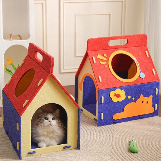 Cozy Cute Detachable Felt Cat Bed Condo Shelter House for Indoor Use Easy To Assemble Durable and Warm Funnest cats dog house