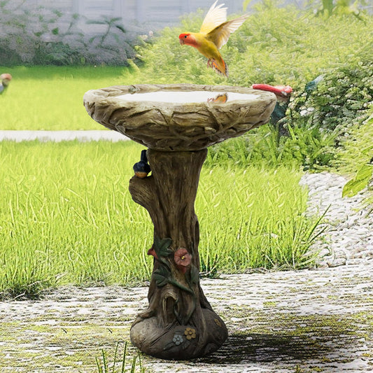 Concrete Bird Bath Rustic Trunk with Vines 24 Inch