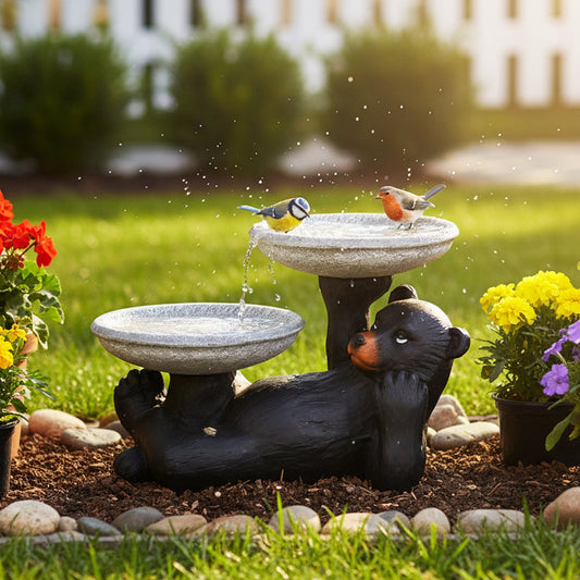 Concrete Bird Feeder with Bird Bath Bear 15 Inch
