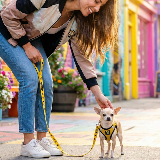 EcoBark Step In Dog Harness - XXXS to Small Breeds- Reflective Soft Mesh Harness for Teacup, Small Dogs and Puppies / Yellow Sport