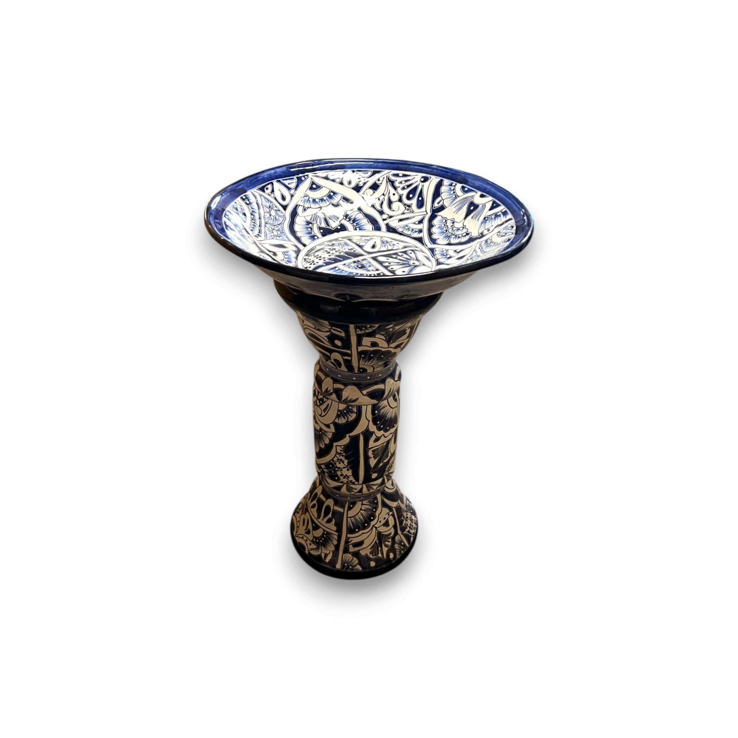 Blue & White Talavera Bird Bath | Mexican Garden Art