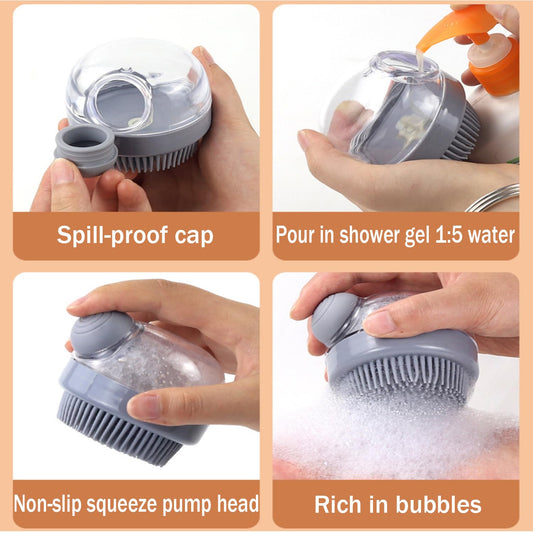 Soft Silicone Bristle Dog Brush With Soap Dispenser For Dog Grooming And Massage - Pink