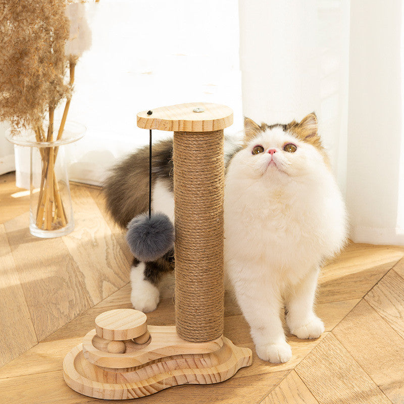Sisal Toy Self-healing Grab Column Solid Wood Three-layer Turntable