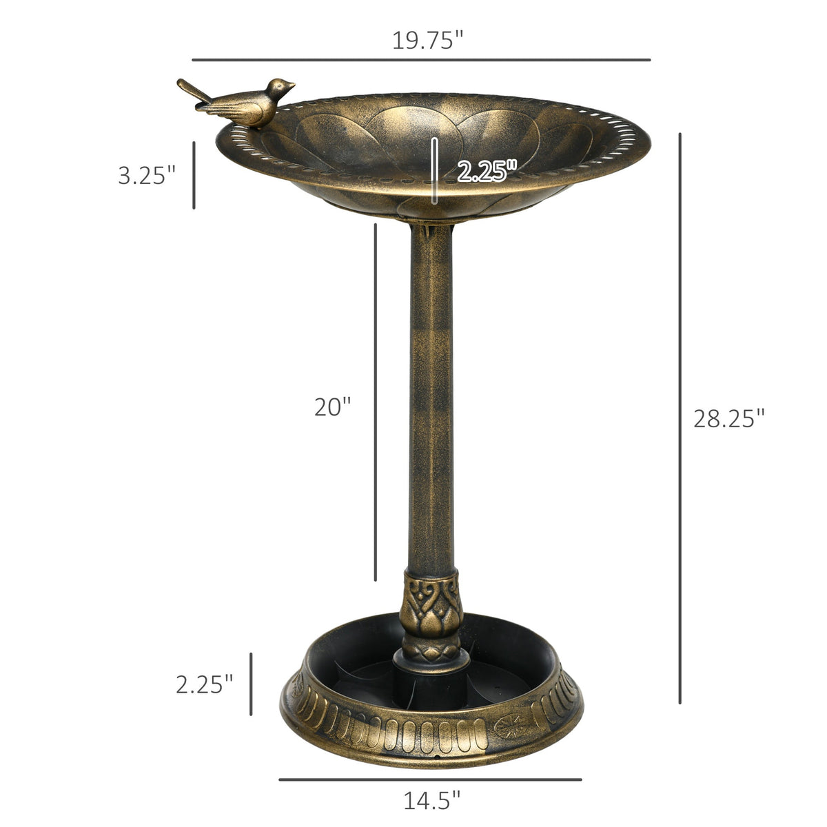 Resin Bird Bath Antique Bronze with Planter 28 Inch