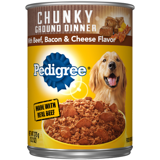 Pedigree Chopped Ground Dinner Beef, Bacon & Cheese Wet Dog Food (13.2oz)