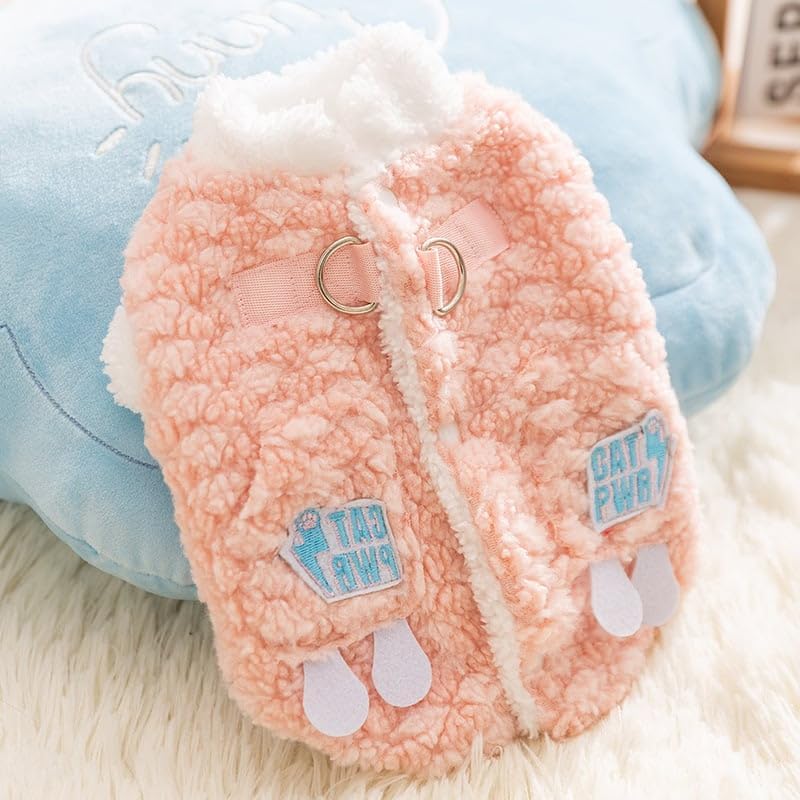 Cozy Winter Plush Dog Jacket Soft Fleece Lining Adorable Patches Design Pet Coat For Small Medium Dogs With D Ring