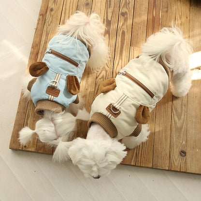 This Autumn And Winter Warm Dog Coat With Three-dimensional Ears And Two Feet Can Be Used To Pull Small And Medium-sized Dogs And Cats. Spring Style Pet Clothing