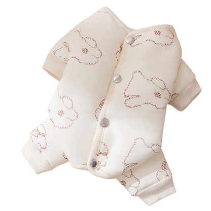 Dog Cotton Coat, Warm And Cute For Autumn And Winter, Fully Printed Bear Four-legged Coat, Small And Medium-sized Bichon Frise Pet Dog Clothes