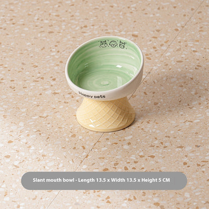 Ceramic High Foot Cat Bowl Neck Protection Not Easy To Knock Over Snack Dish Drinking Water
