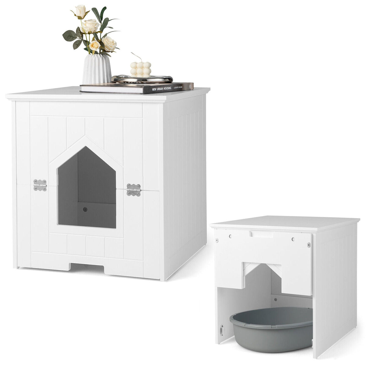 Cat Litter Box Enclosure with Flip Magnetic Half Door