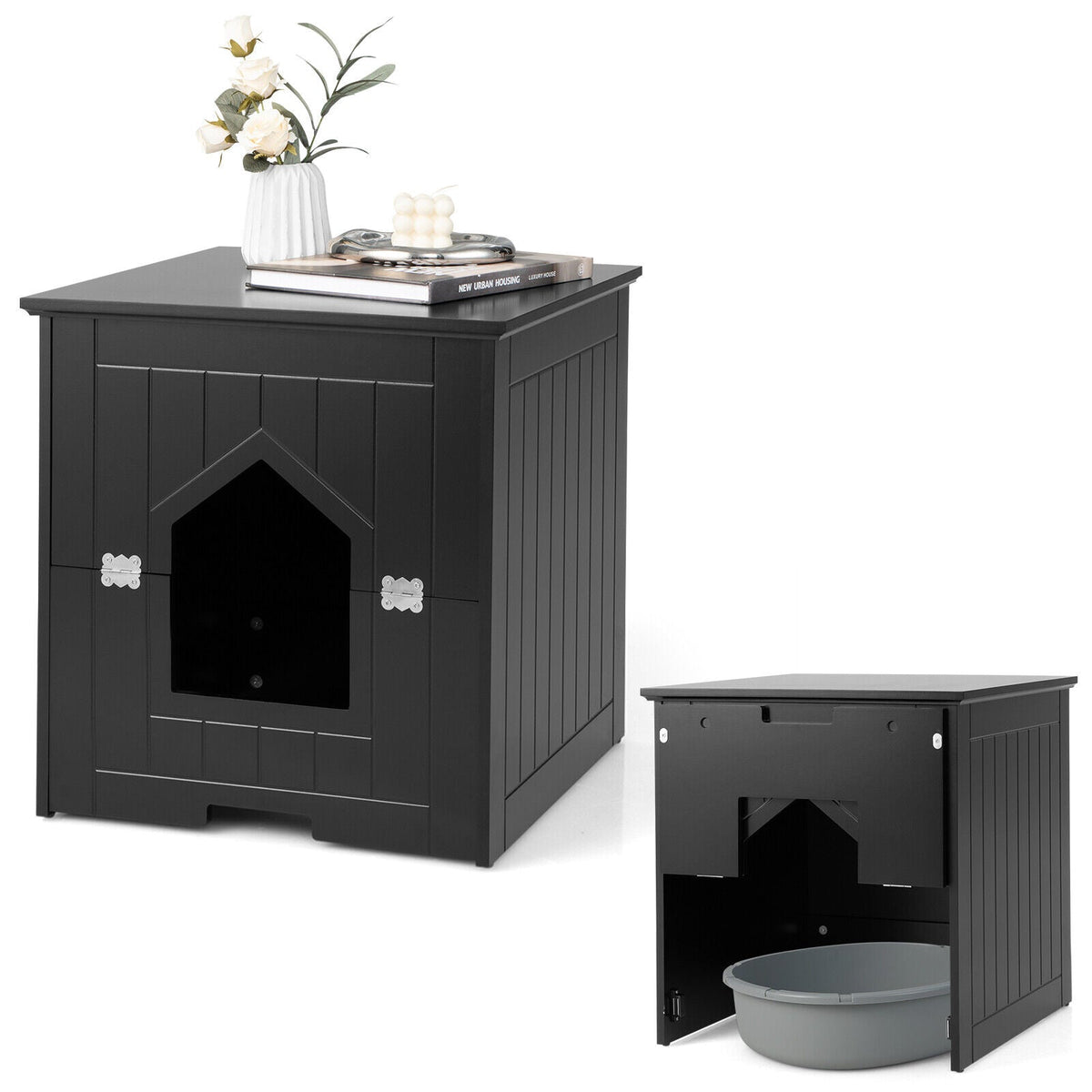 Cat Litter Box Enclosure with Flip Magnetic Half Door