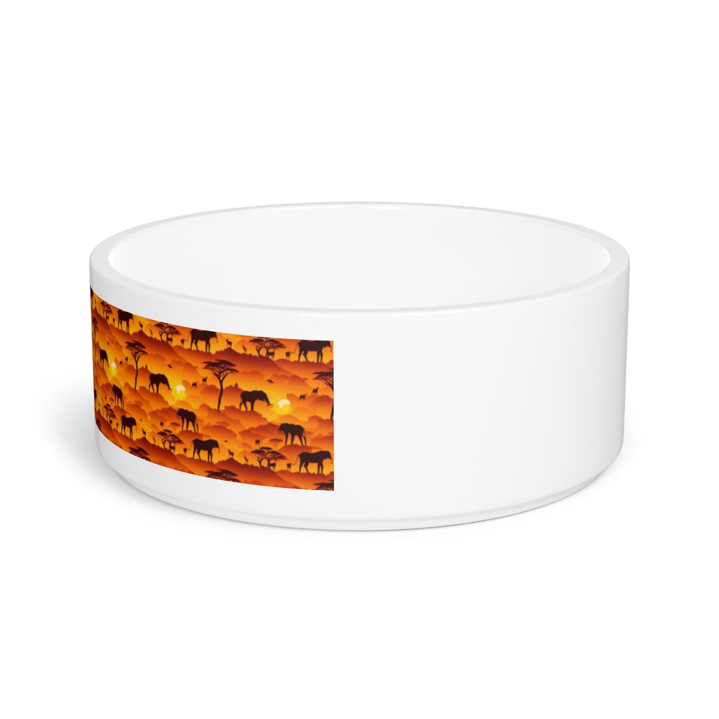 Savanna Sunset Tapestry: Elephants and Acacias in Endless Horizon - Pet Bowl