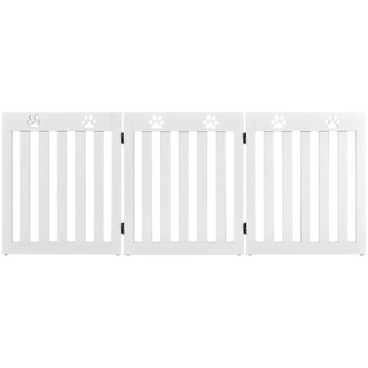 24 Inch Folding Wooden Freestanding Dog Gate with 360¬∞ Flexible Hinge for Pet