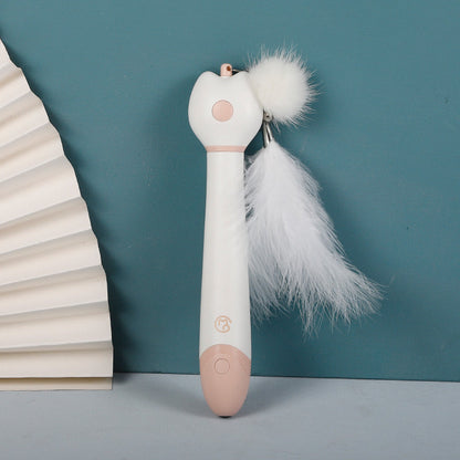 Laser Double-head Telescopic Funny Cat Stick, Plush Ball Feather Fun Cat Toy